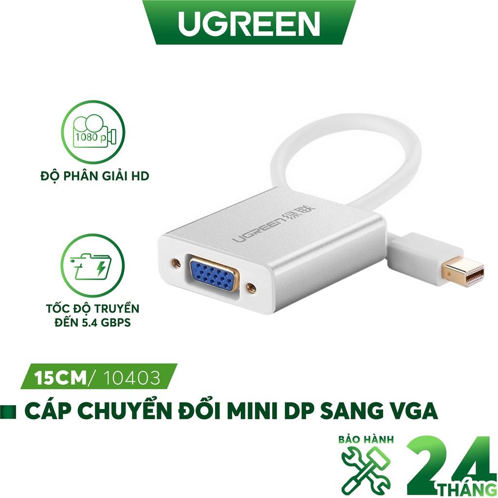 Dây chuyển đổi mini Displayport sang VGA vỏ hợp kim dài 15CM UGREEN 10403 (trắng) - Hàng chính hãng