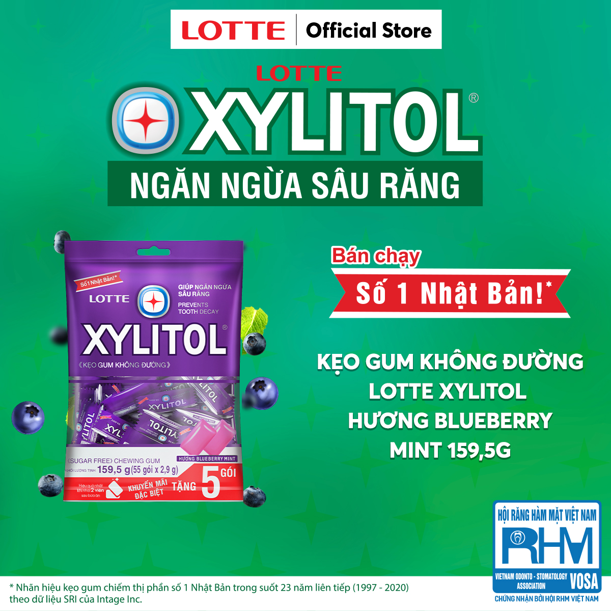 Kẹo Gum không đường Lotte Xylitol - Hương Blueberry Mint 159,5 g