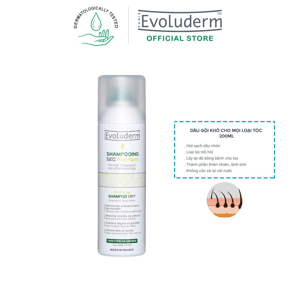 Dầu gội đầu khô Evoluderm giúp tóc mềm mại, sạch sâu và thơm dịu 200ML