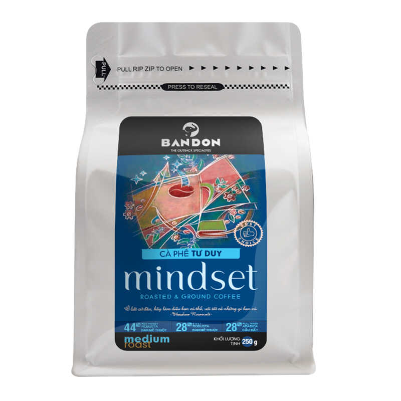 Cà phê phin nguyên chất  mộc sạch BANDON MINDSET 250g đắng đậm, hậu ngọt, thơm mạnh - cà phê đặc sản (28% Arabica Cầu Đất, 28% Robusta Culi, 44% Robusta Buôn Ma Thuột red honey)