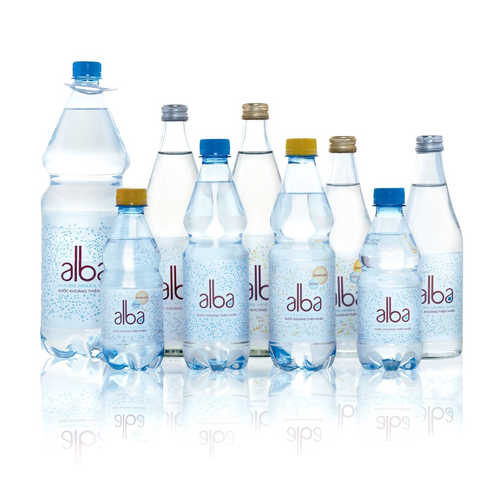 Thùng 24 chai nước khoáng thiên nhiên không ga Alba bổ sung Canxi Magie tốt cho sức khỏe 350ml