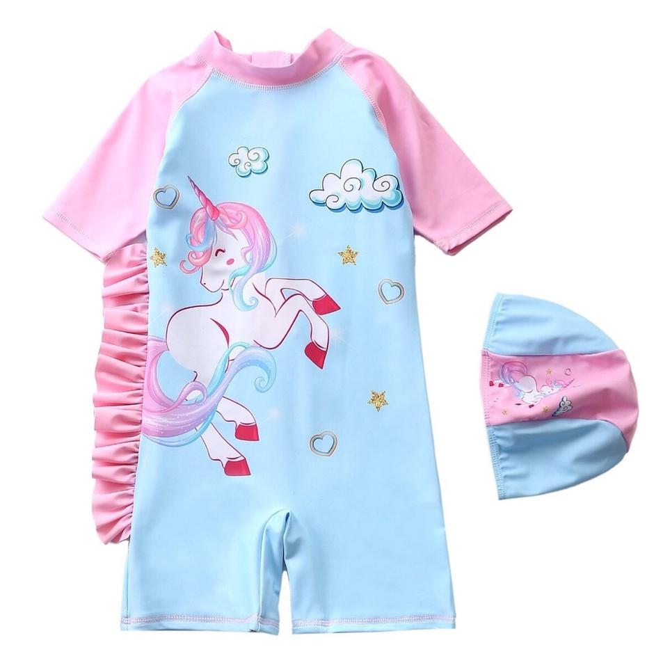Đồ bơi bé gái liền thân ngựa pony xanh MS100151