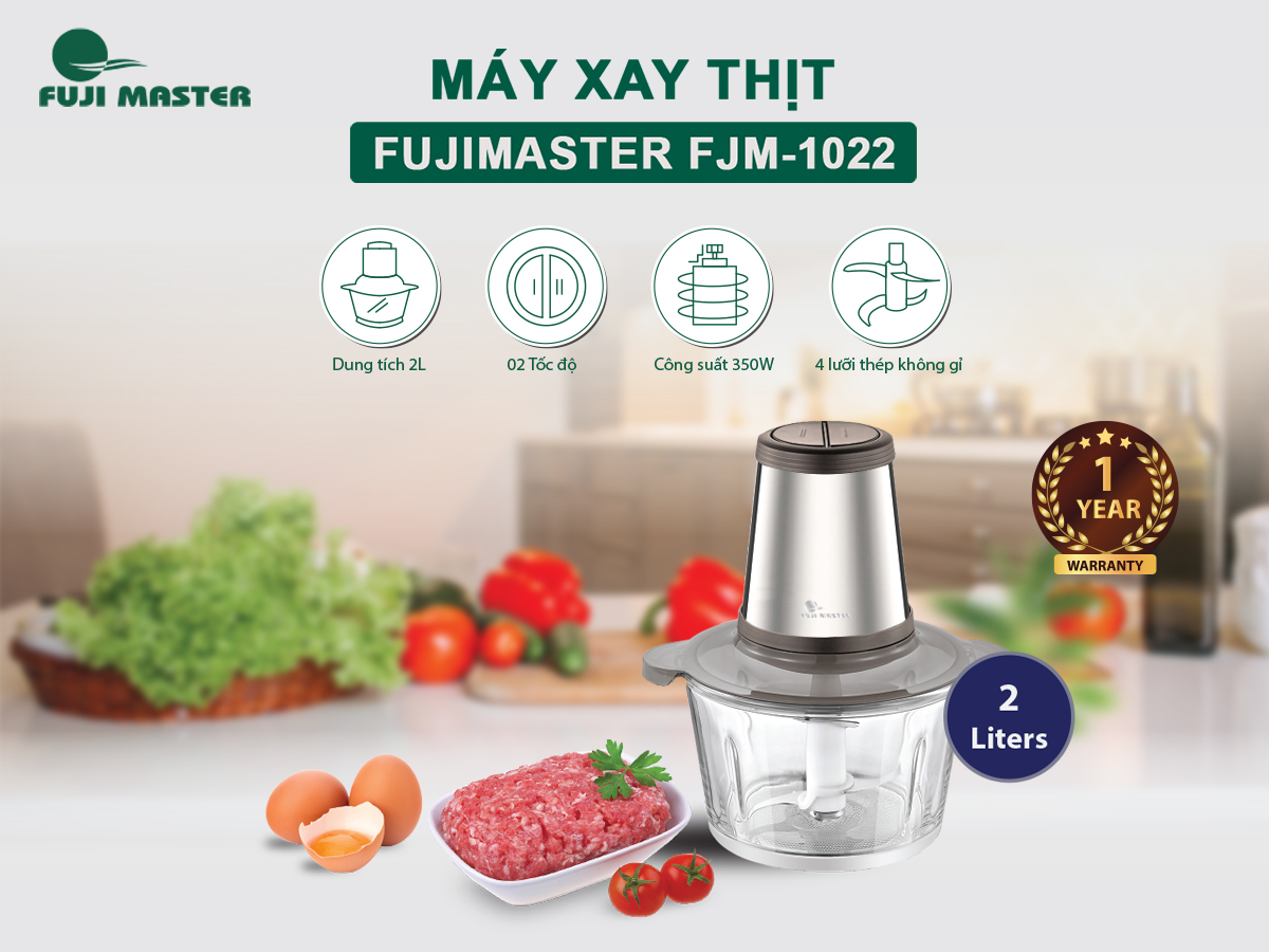 Máy xay thịt thực phẩm đa năng Fuji Master FJM-1022 2L (Inox - Tô Thủy Tinh) - Thép không gỉ - 350W - Hàng chính hãng