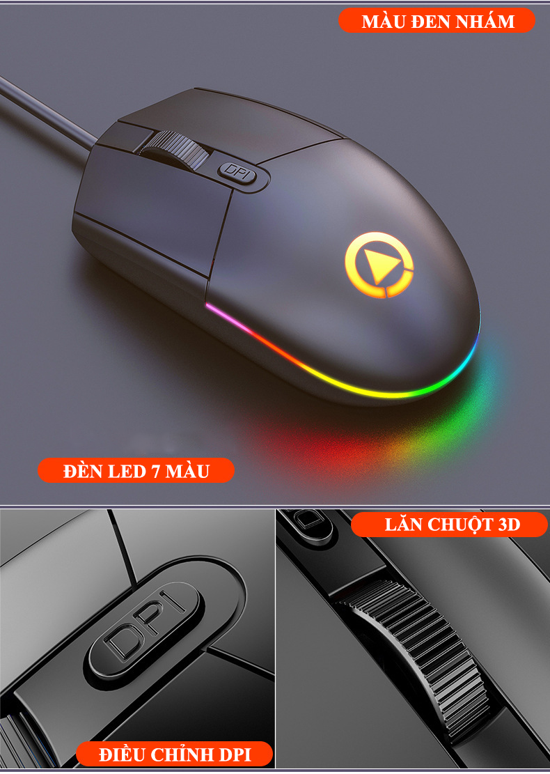 Chuột chơi game YINDIAO G3SE kết nối có dây cổng USB thiết kế công thái học chống mỏi tay có đèn led 7 màu - Hàng Chính Hãng