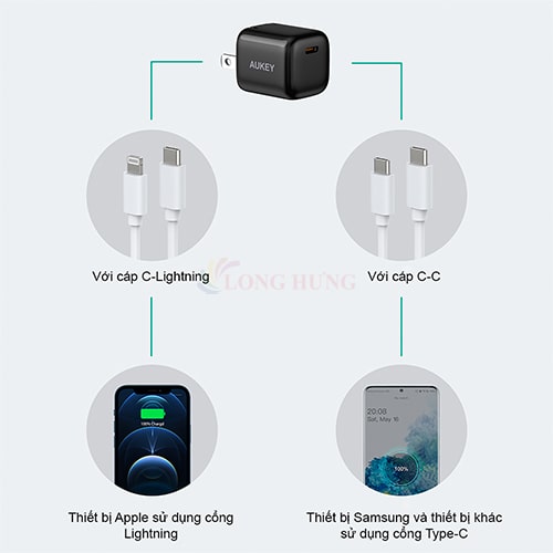 Cốc sạc Aukey Ultra Minima Pro 1Type-C 20W PA-B1 PRO - Hàng chính hãng