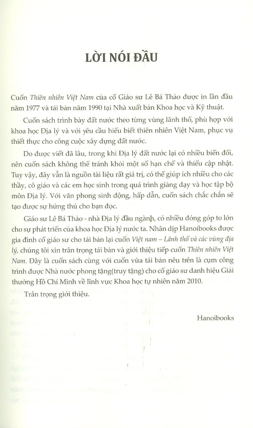 Thiên Nhiên Việt Nam (Tác Phẩm Là Công Trình Đoạt Giải Thưởng Hồ Chí Minh) - GS. Lê Bá Thảo
