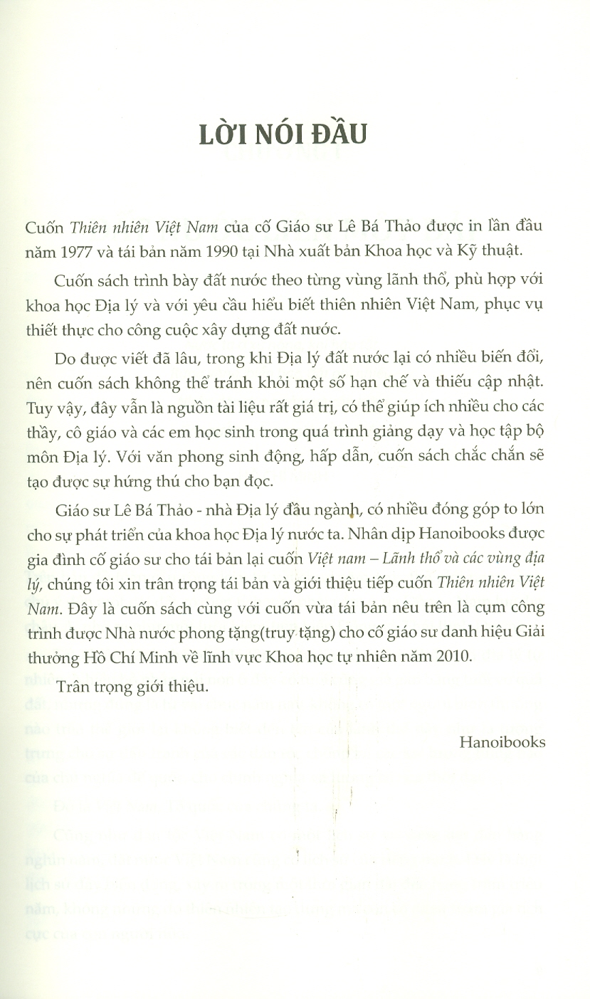 Thiên Nhiên Việt Nam (Tác Phẩm Là Công Trình Đoạt Giải Thưởng Hồ Chí Minh) - GS. Lê Bá Thảo