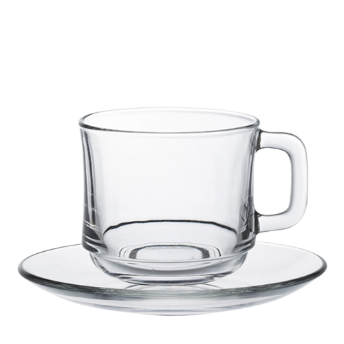 Bộ 6 tách và 6 dĩa D9008A Duralex - Lys trắng Clear 220ml Thủy tinh cường lực cao cấp Pháp
