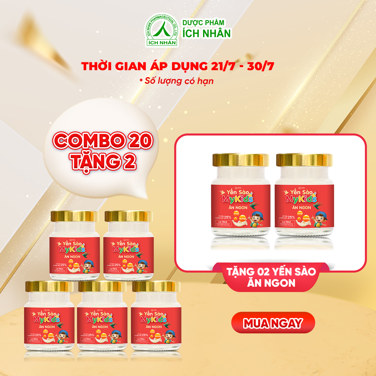 Combo 20 Lọ Yến Sào Mykids Ăn Ngon giúp bé ăn ngon, tăng sức đề kháng, cho bé khỏe mạnh hơn - Dạng lọ 70ml