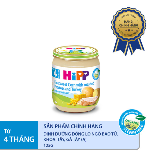 Dinh dưỡng đóng lọ ăn dặm Ngô bao tử, khoai tây, gà tây HiPP Organic 125g