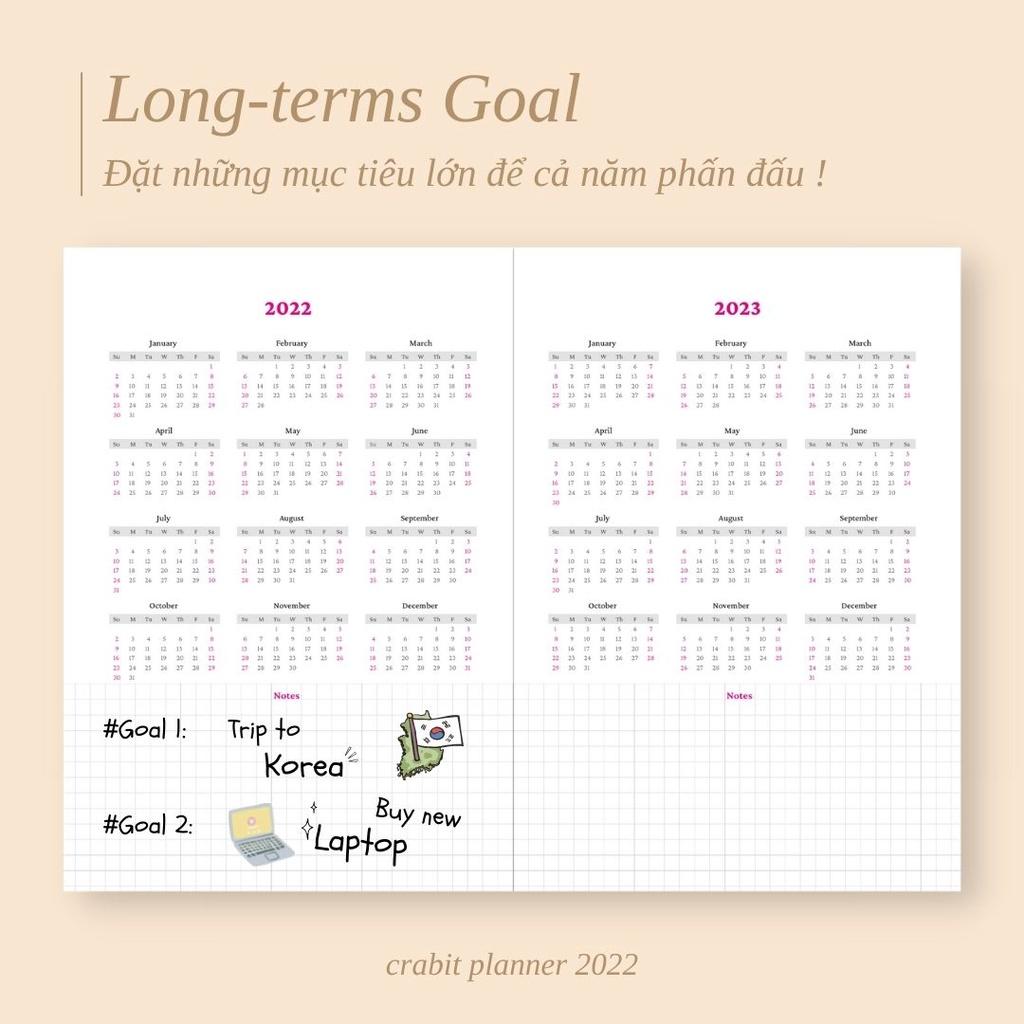 Sổ lịch 2023 Planner Crabit sổ kế hoạch A5 12 tháng không in ngày 100gsm