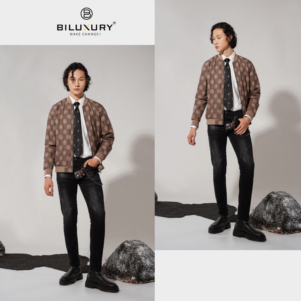 Áo khoác gió nam Biluxury  cổ bomber khỏe khoắn thiết kế mặc 2 mặt phối đồ dễ dàng linh hoạt 6AG2T029CME - 43 (&gt;80kg)