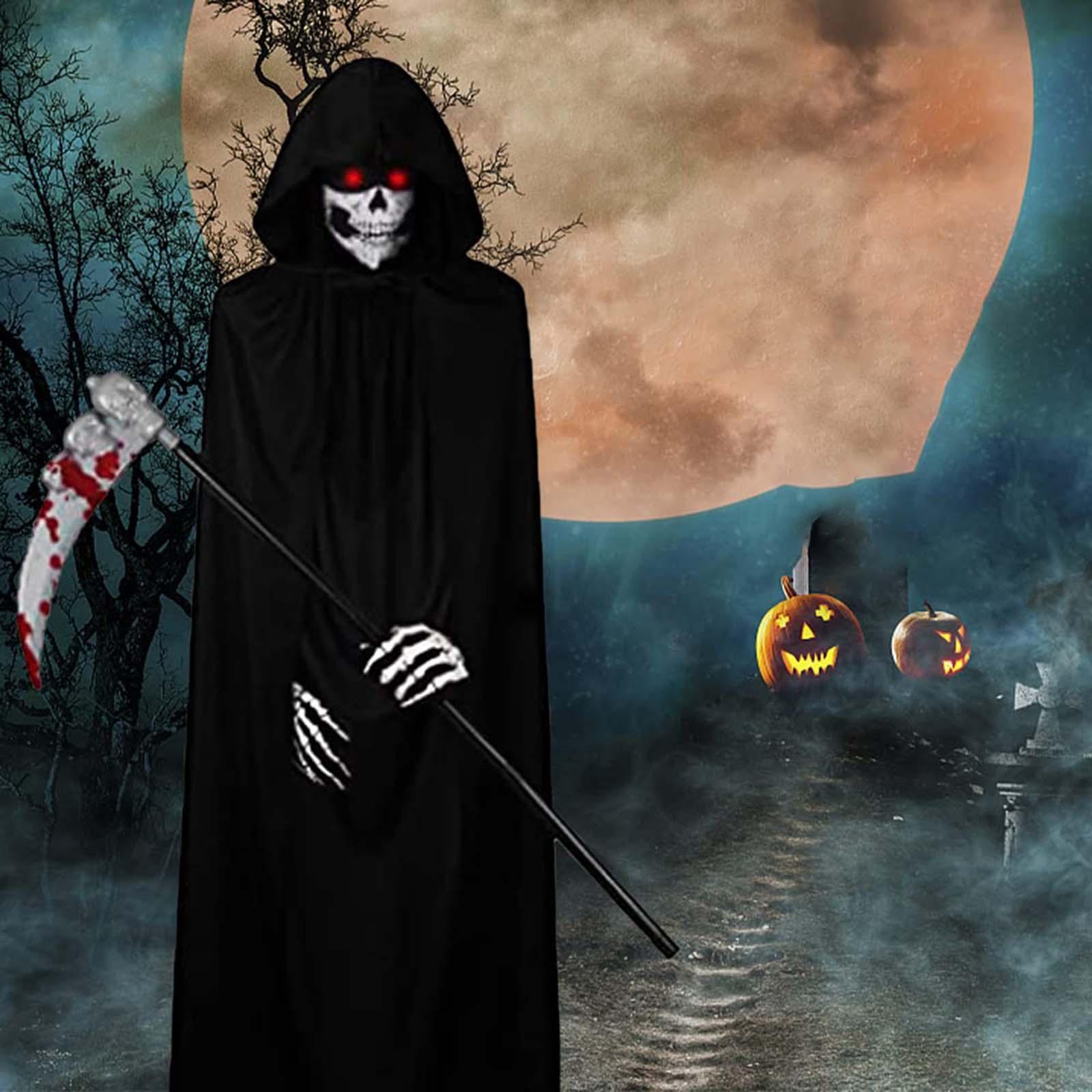 Halloween Grim Reaper Costume Set Hooded Cape Cloak for Masquerade