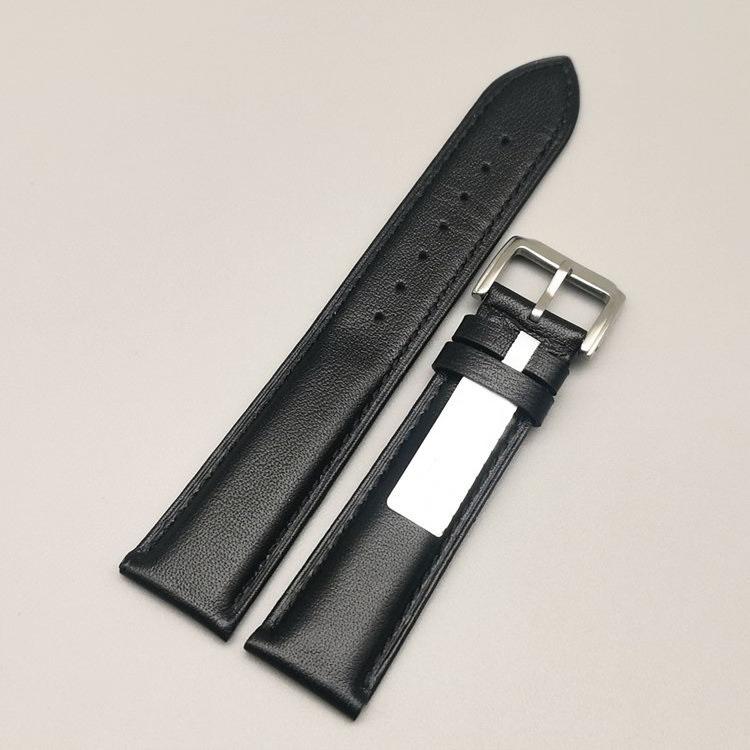 Dây Đồng Hồ Da Bò Loại Mỏng, Trơn Mờ - Đen - 22Mm