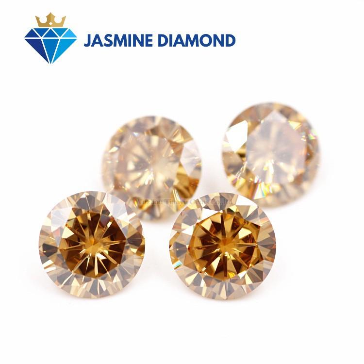 Kim cương nhân tạo Mỹ Moissanite giác cắt tròn màu Champagne