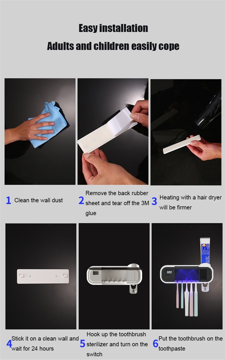 Giá đỡ bàn chải đánh răng sấy khô và khử trùng UV Toothbrush Disinfectant Holder Bathroom Accessories