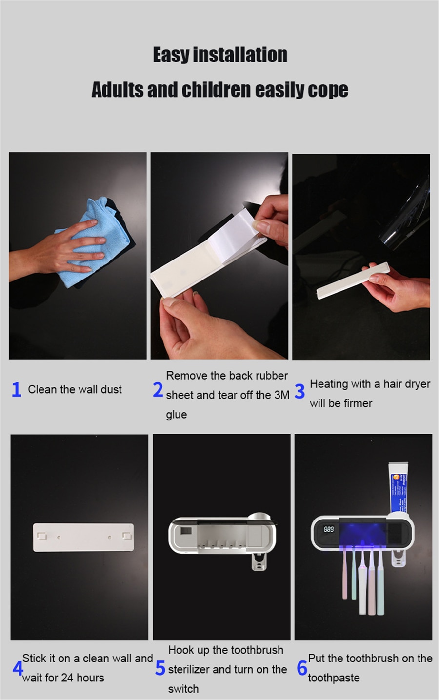 It shop - Hộp đựng bàn chải đánh răng sấy khô khử trùng UV bàn chải pin sạc 1200mAh