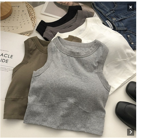 Áo thun dây bản to croptop kèm mút cố định tiện lợi màu xám freesize