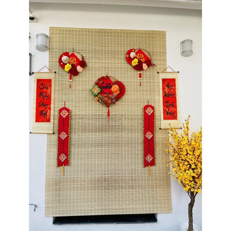 Bộ mành tre câu đối chữ thư pháp treo trang trí Tết, Set trang trí Tết