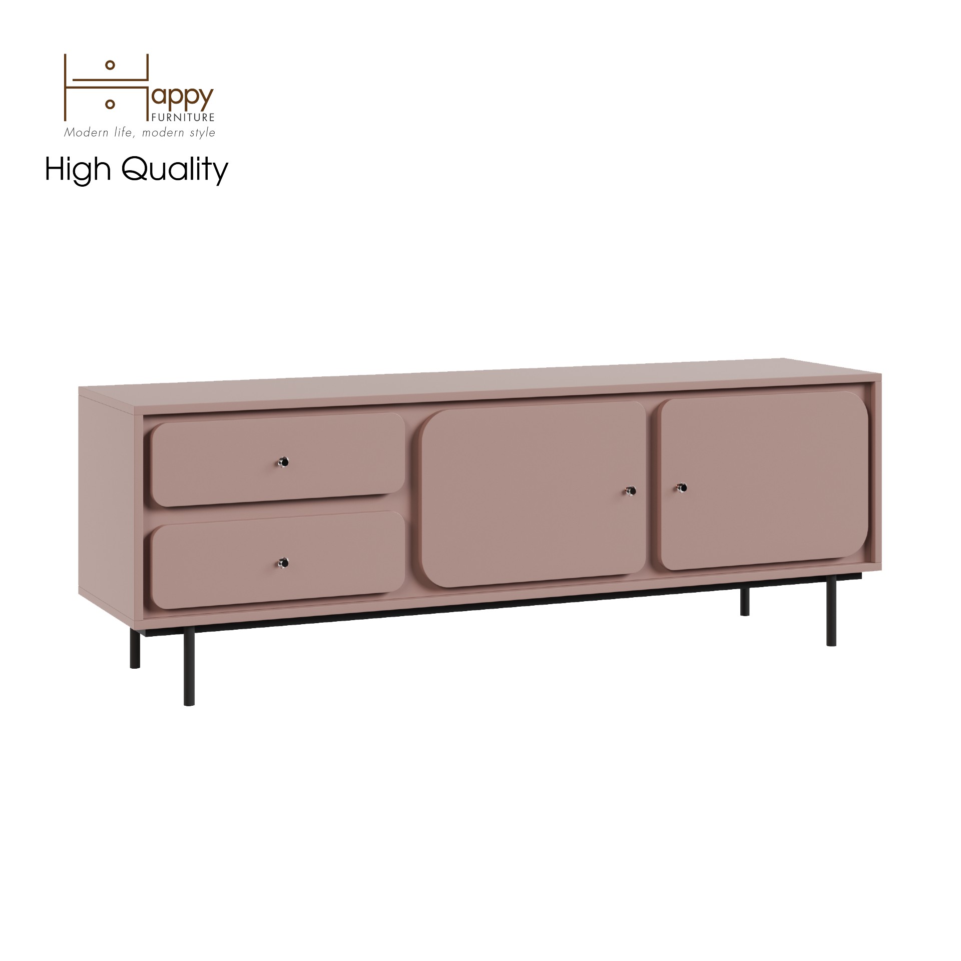 [Happy Home Furniture] SWEETY , Tủ TV 2 cánh mở - 2 ngăn kéo - chân sắt , 160cm x 40cm x 56cm ( DxRxC), KTV_016