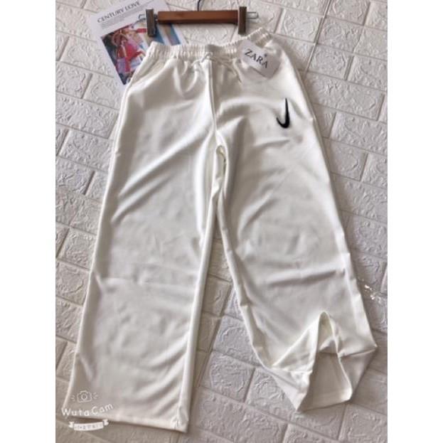 Set bộ quần ống rộng cạp chun áo croptop thêu phẩy