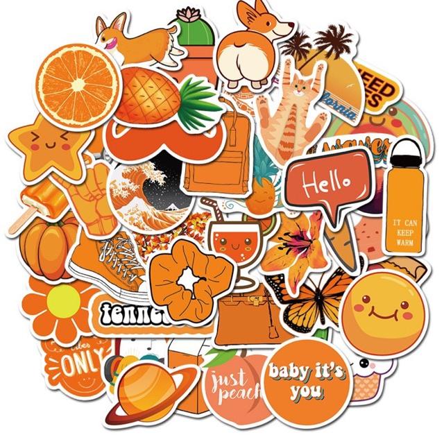 Sticker Orange tones màu cam trang trí mũ bảo hiểm, đàn, guitar, ukulele, điện thoại laptop