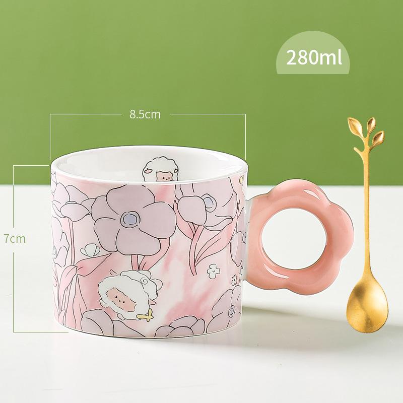 Phong cách mới nhất sáng tạo dễ thương in cốc gốm phim hoạt hình nhà cô gái mệnh giá cốc cà phê cốc nước hoa hoa tulip cốc