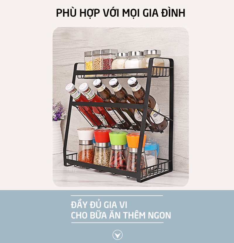 Kệ gia vị nhà bếp 3 tầng cho gia đình, nhà hàng, khách sạn sang trong