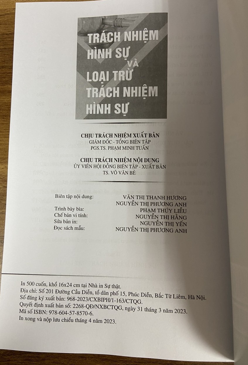 Trách nhiệm hình sự và loại trừ trách nhiệm hình sự (sách chuyên khảo)g) (xuất bản lần thứ tư có sửa chữa bổ sung)