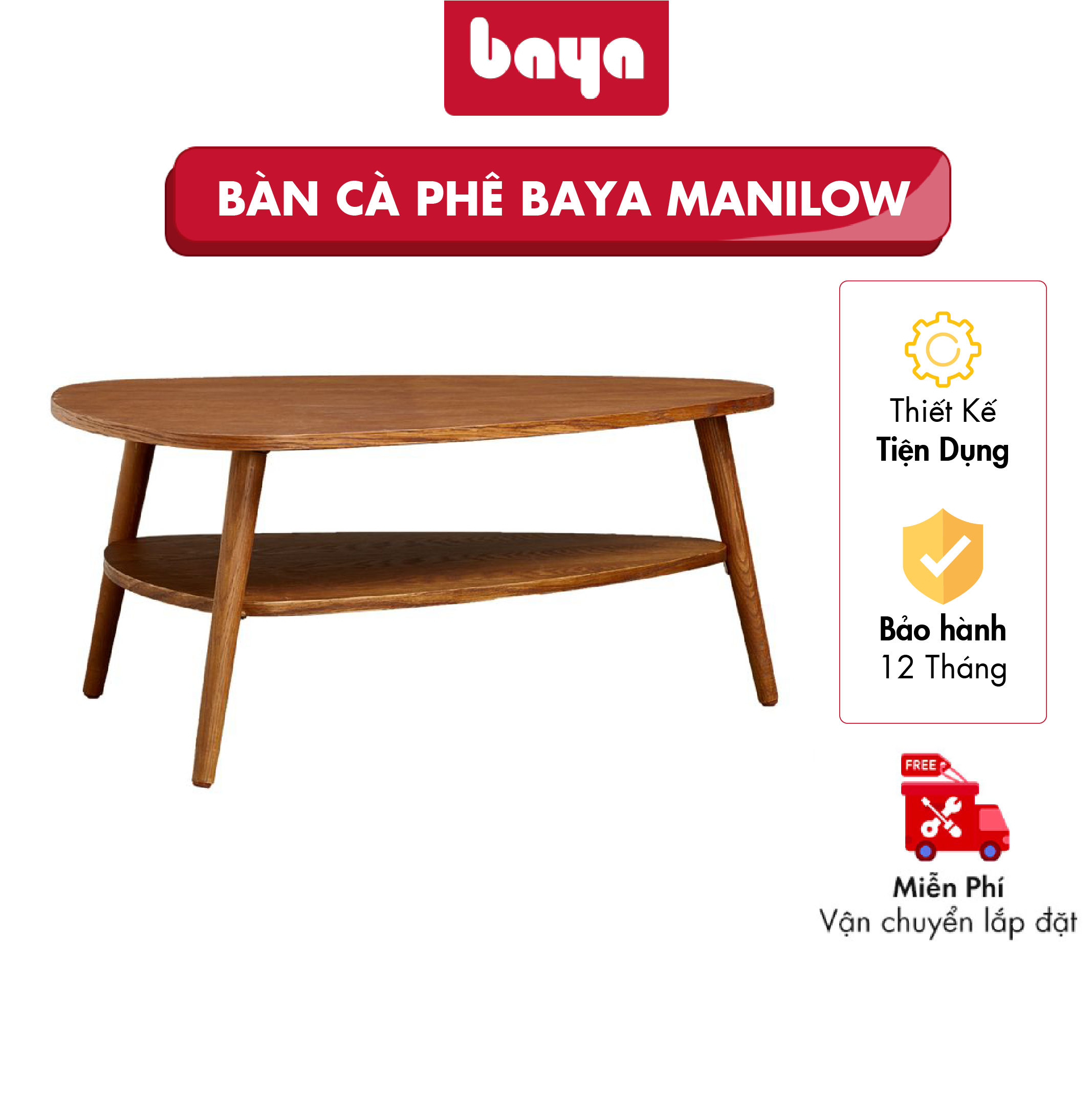 Bàn Cà Phê BAYA MANILOW Thiết Kế 2 Tầng Rộng Rãi Với Mặt Bàn Hình Tam Giác Bo Tròn 3 Góc Phủ Lớp Veneer Sồi Độc Đáo Lạ Mắt 5303