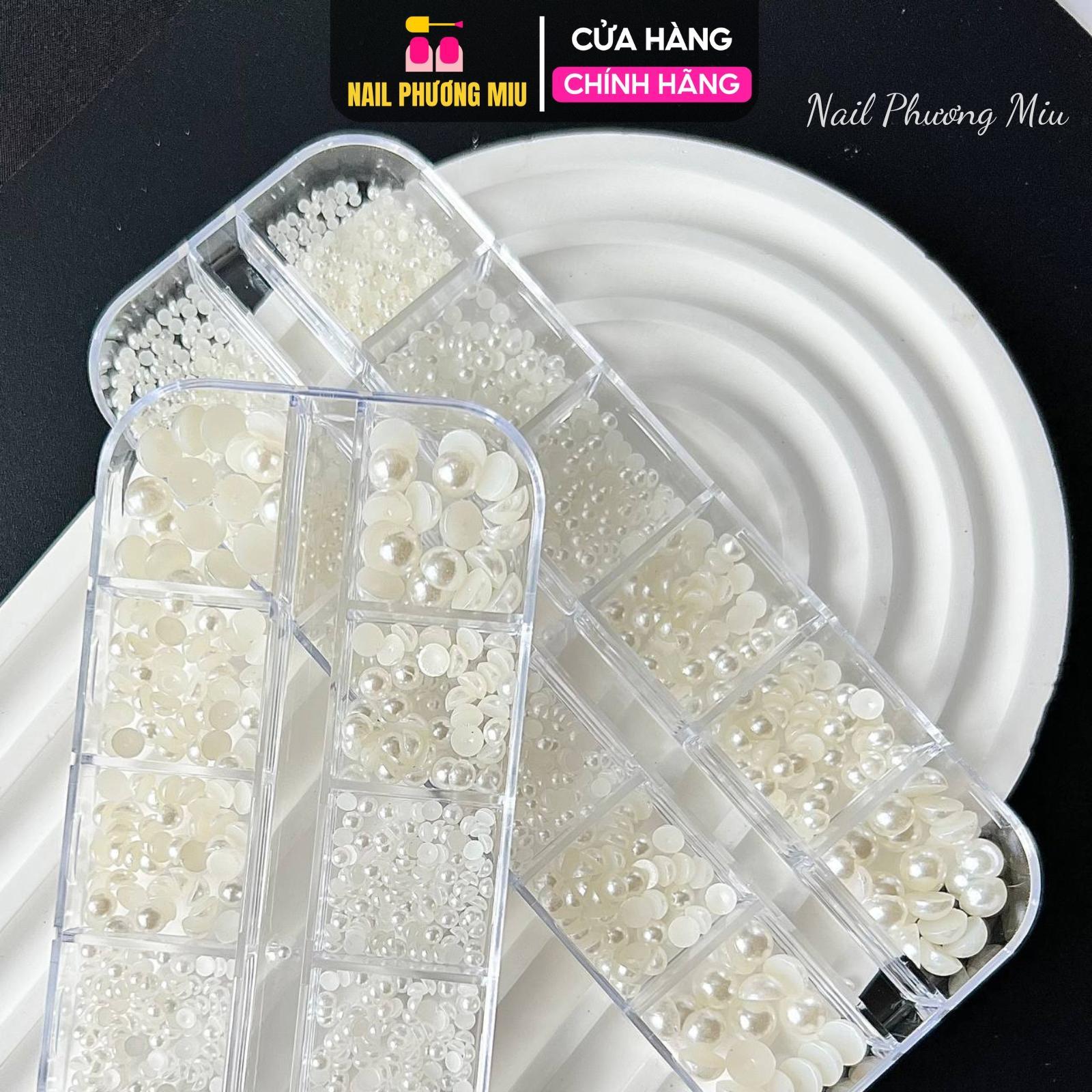 Khay Ngọc Tròn Hạt Trai Nửa Mix Trắng Ngà Làm Nail, Khay Nhựa 12 Ô Chia Nhiều Size Trang Trí Móng Tay Chân Làm Móng Chuyên Nghiệp Nữ Women