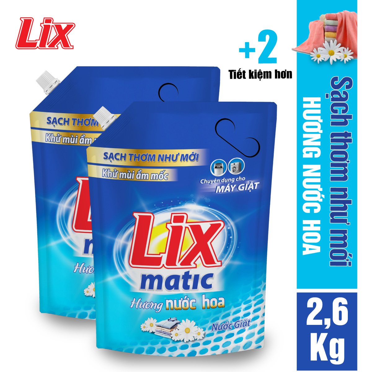 COMBO 2 túi nước giặt Lix matic hương nước hoa NGM27 - Dùng cho máy giặt cửa trước