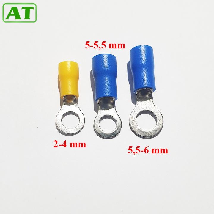 Đầu Cốt Dây Điện Tròn, Đầu Cos Điện Tròn Bọc Nhựa Cách Điện 2-6mm (Gói 10 Cái)