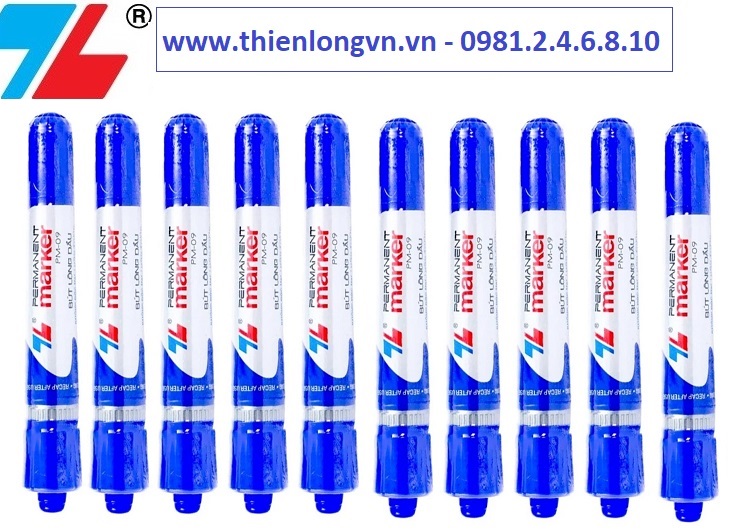 Hộp 10 cây bút lông dầu Thiên Long; PM-09 mực xanh