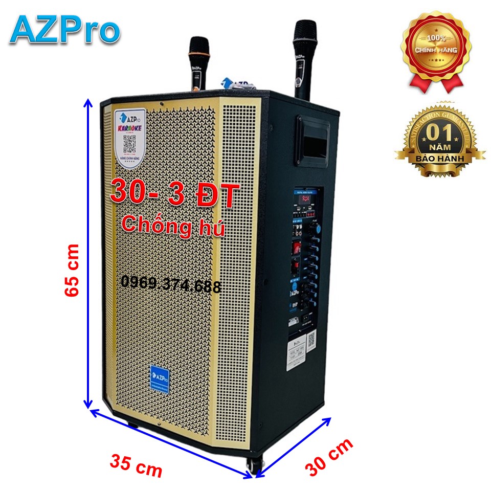 Loa kéo di động Bluetooth,AZ-1208,Bass 30-3 đường tiếng thùng gỗ cao cấp,4 bánh xe di động,tặng 2 mic không dây ,Công suất mạnh mẽ,Hàng chính hãng AZPRO