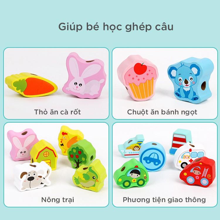 Đồ chơi xâu hạt gỗ [Bộ ghép hình - Thả hình - Xếp hình - Bộ xếp hình cho bé - Xâu chuỗi số - Xâu chữ]