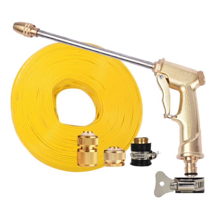 Bộ dây vòi xịt nước rửa xe, tưới cây đa năng, tăng áp 3 lần, loại 15m 206701-2 đầu đồng,cút đồng+ tặng đai