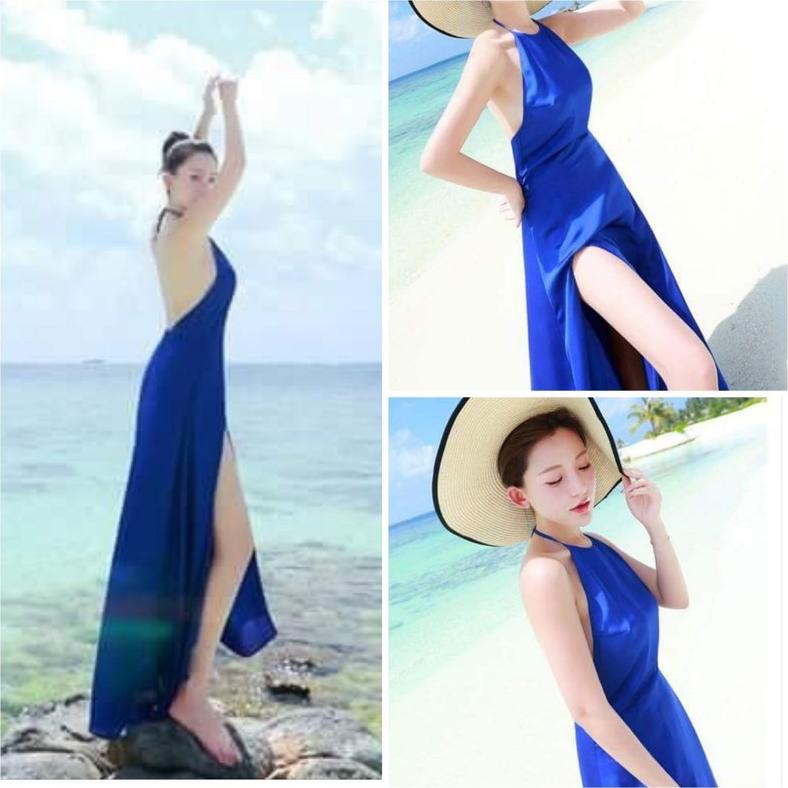 ĐẦM MAXI CỔ YẾM XANH DƯƠNG BY4443