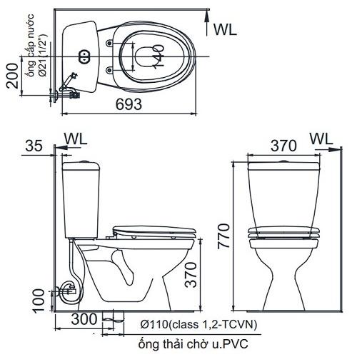 Bàn cầu hai khối C-108VA thiết kế mới, xả rửa thông minh, khó bám bẩn, dễ dàng vệ sinh - Vật liệu xây dựng Big H