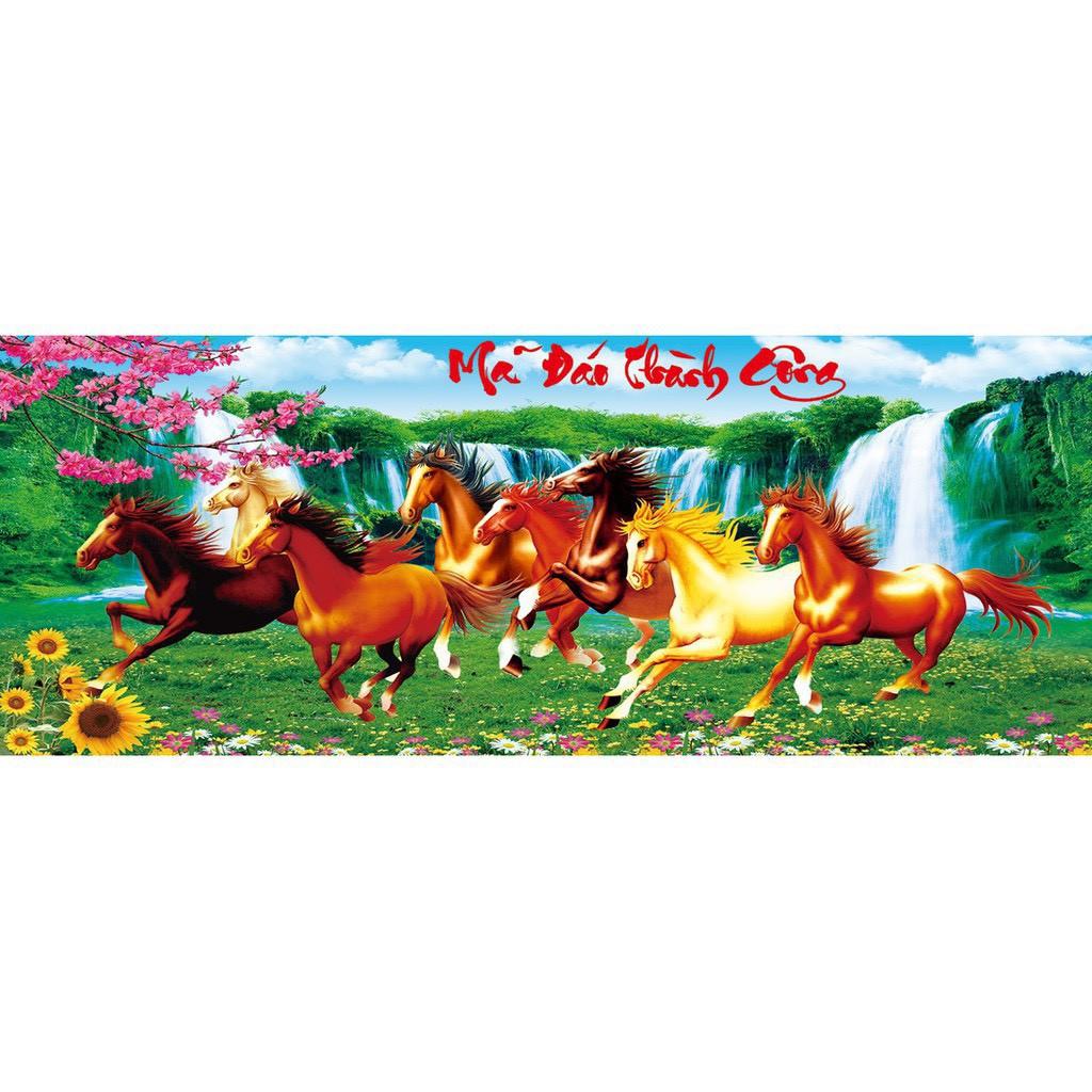 Tranh thêu chữ thập Mã đá thành công  - X8005