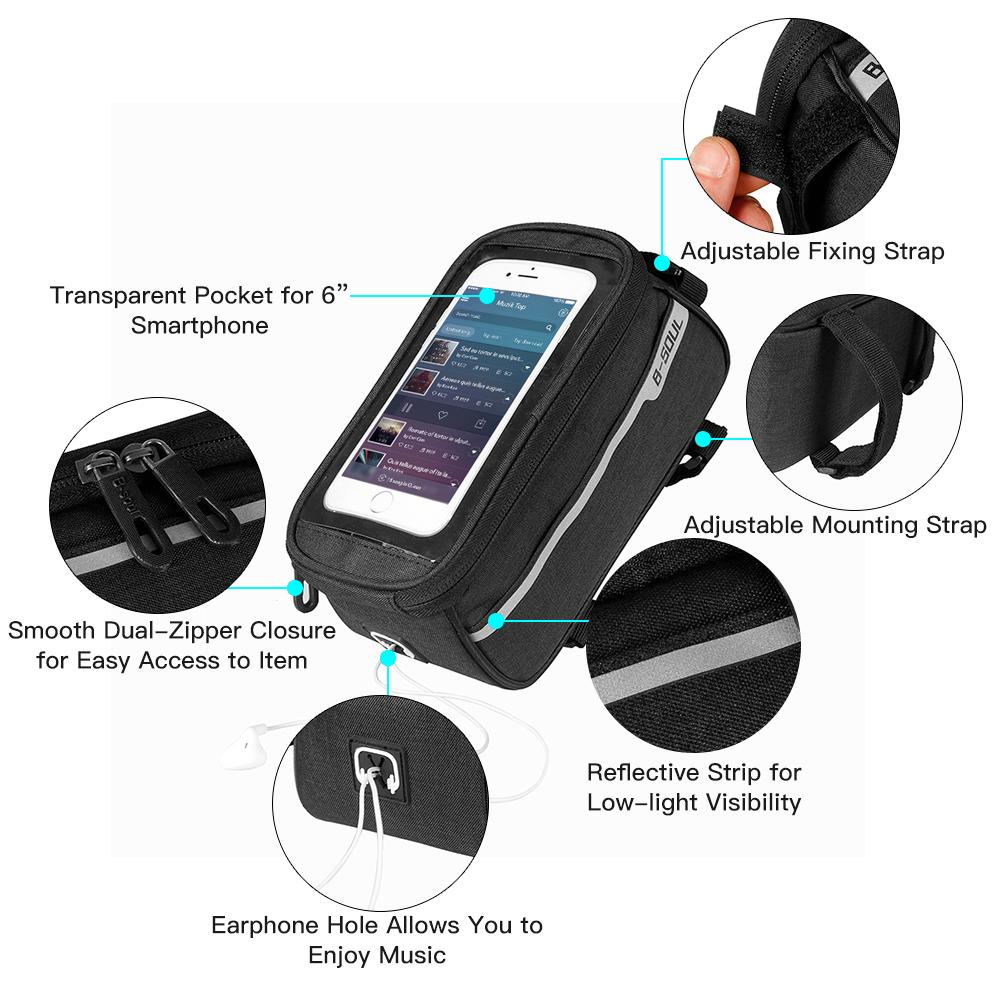 Túi khung trước xe đạp có thể chứa điện thoại 6inch có lỗ gắn tai nghe làm bằng vải chống rách có phản quang