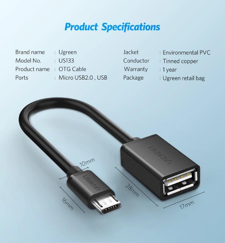 Ugreen UG10359US133TK 50CM màu Đen Cáp chuyển đổi MICRO USB sang USB âm hỗ trợ OTG - HÀNG CHÍNH HÃNG