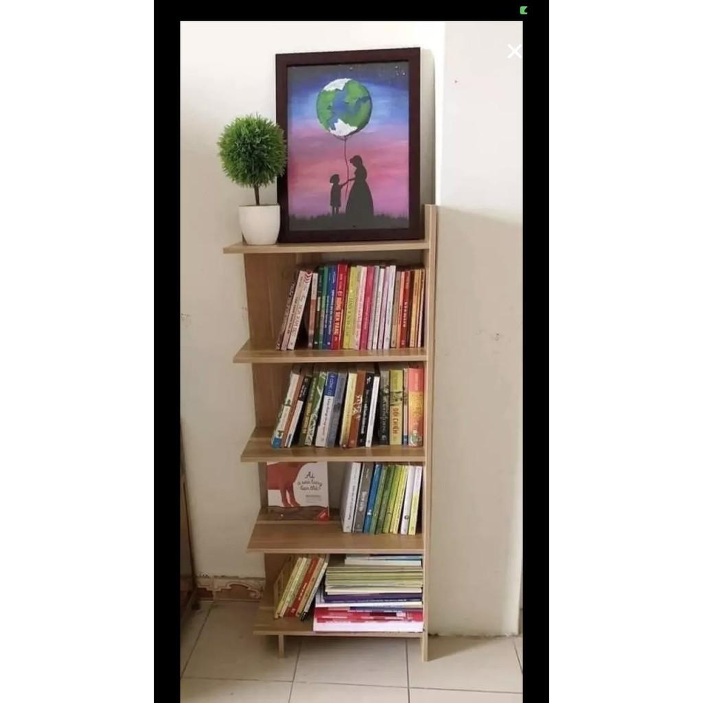 Kệ sách gỗ 5 tầng Gõ MDF Góc Tường Đa Năng