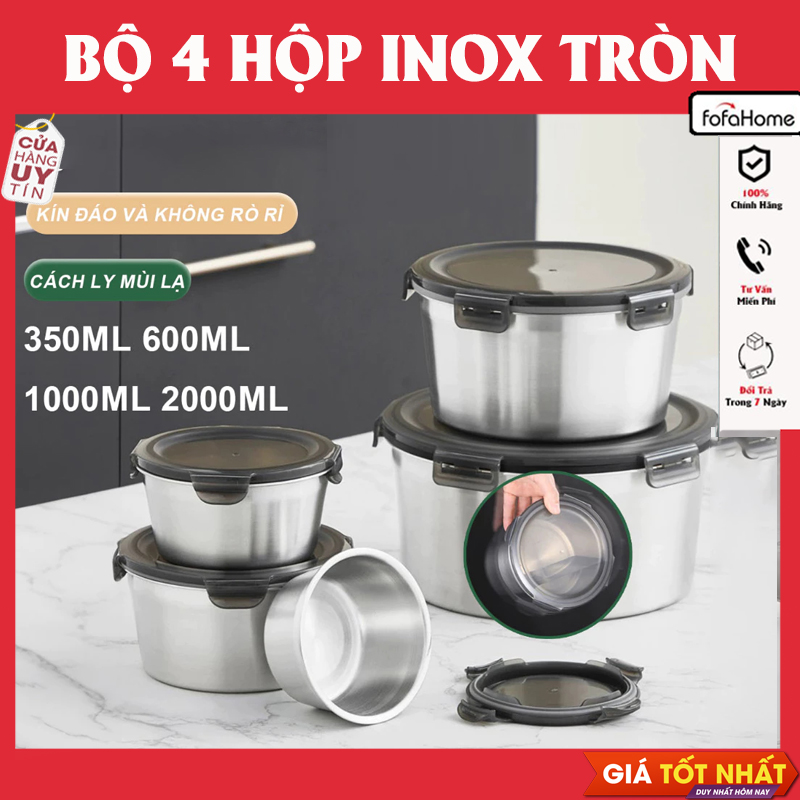 Hộp Đựng Thực Phẩm Inox 304 Hộp Đựng Cơm Trưa Thố Lạnh Có Lắp Nhựa 4 Dung Tích 350ml/600ml/1000ml/2000ml