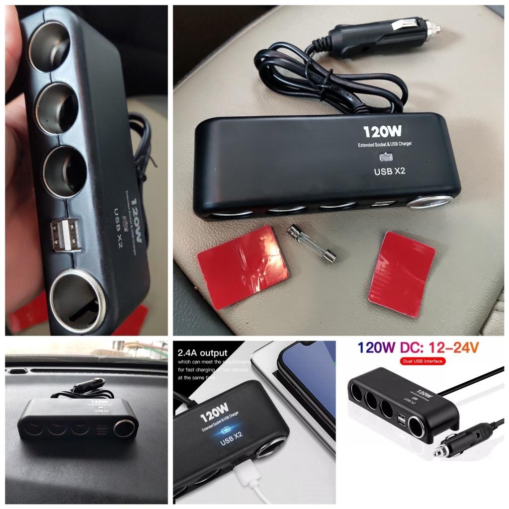 (LOẠI TỐT) Thiết bị bộ chia cốc tẩu sạc xe hơi ô tô 4 cổng USB kép hỗ trợ sạc nhanh điện thoại đa năng 120w 12v-24v chống cháy