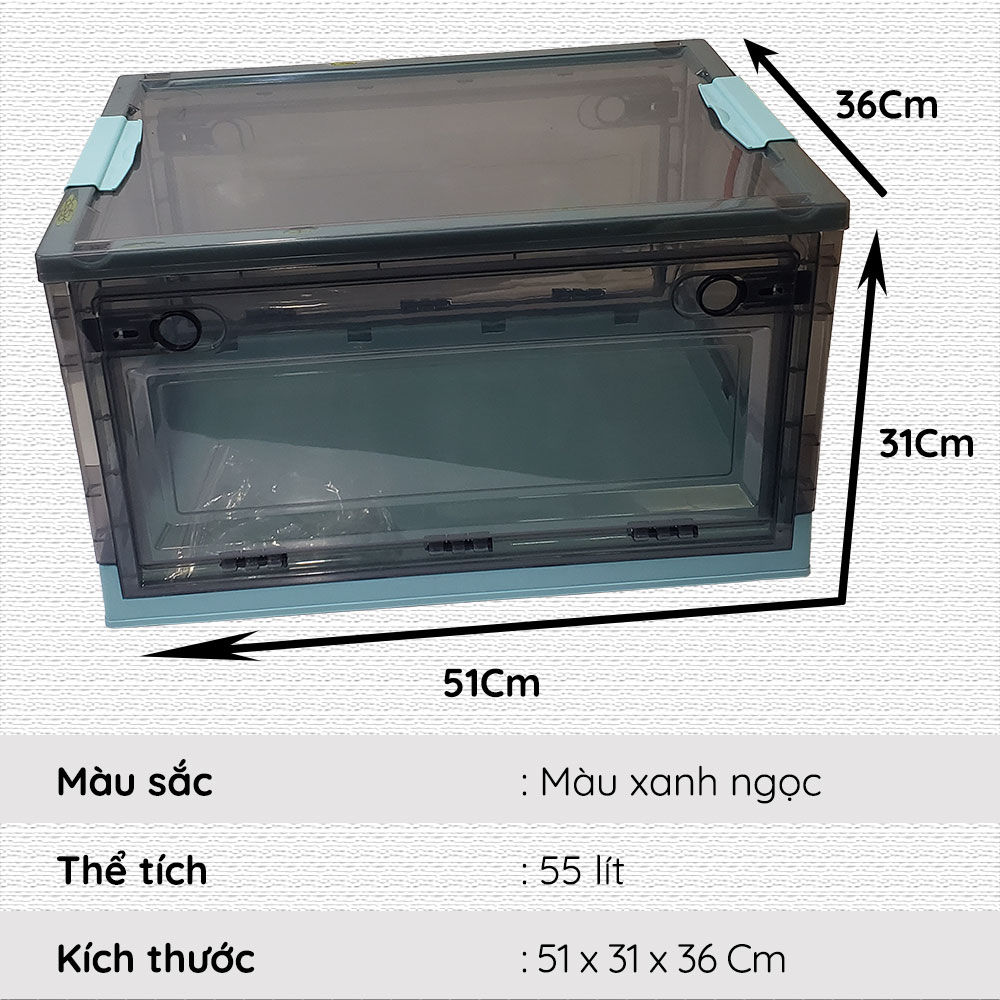 Hộp Nhựa Đựng Đồ Đa Năng - Có Bánh Xe Di Chuyển - Có Khớp Để Xếp Chồng Lên Nhau Tiết Kiệm Không Gian - Nikita 2024 - 55 Lít 51X31X36 Cm - Xanh Ngọc - Mờ