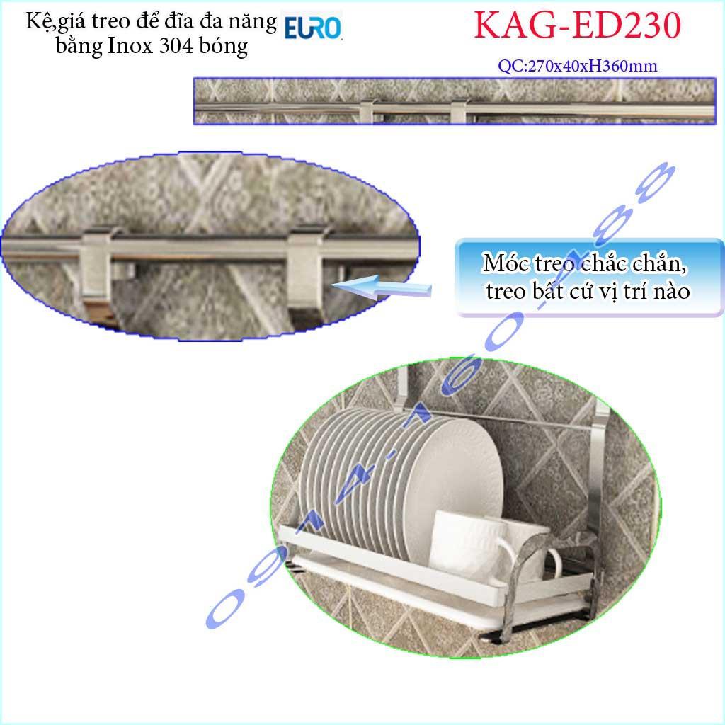 Kệ chén dĩa treo 40cm KAG-ED230, Kệ chén bát treo tường Euro, giá chén dĩa treo tường