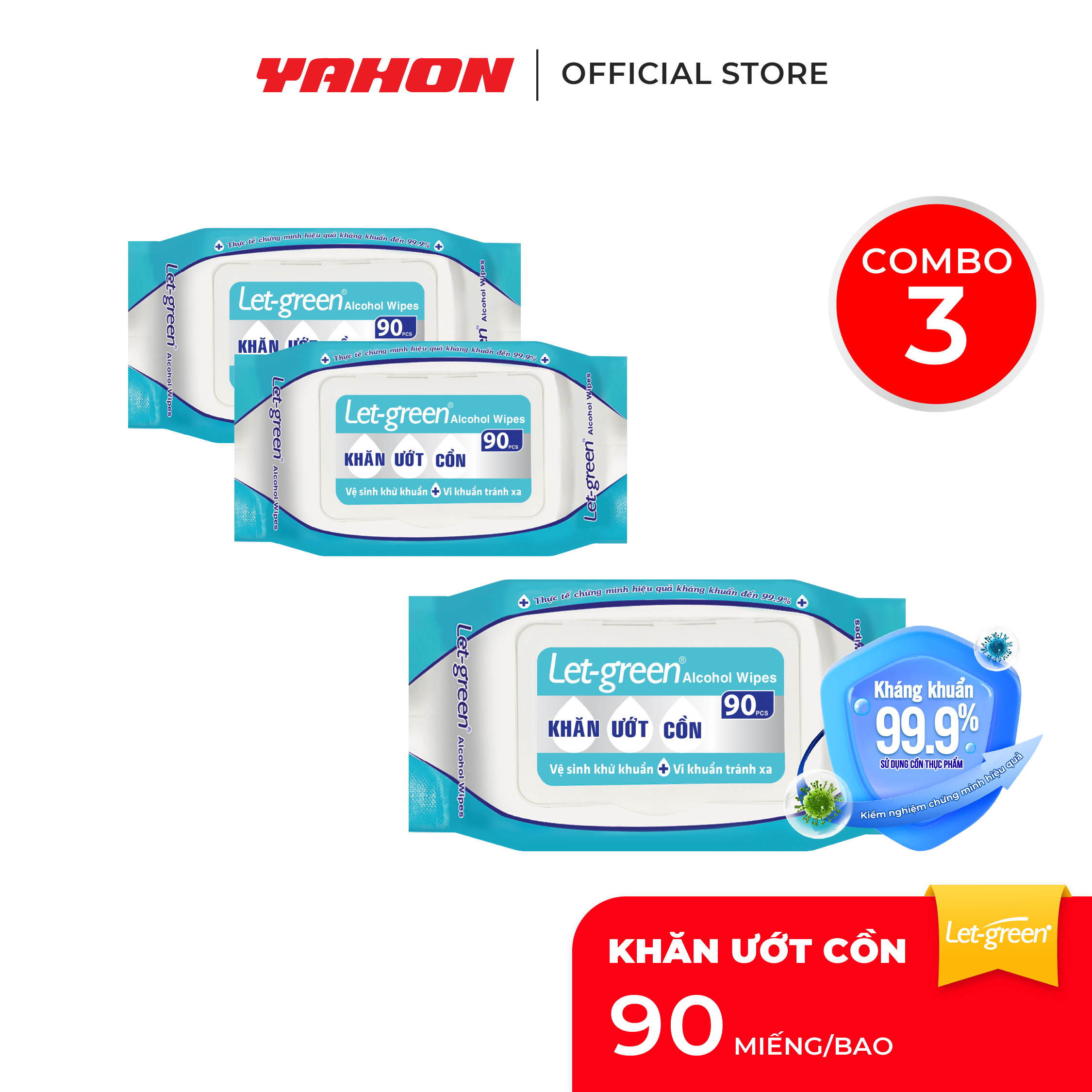 Combo Khăn Ướt Cồn LET-GREEN 35 Miếng/Bao