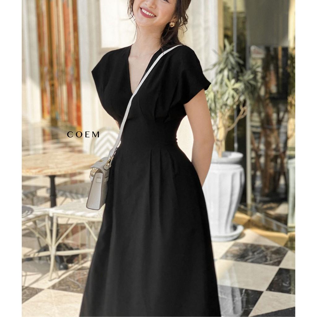 Váy Đầm Nữ Thiết Kế Cao Cấp Cổ Xẻ Chiết Eo Tôn Dáng CO EM Đầm Midi Chất Liệu Linen Sang Trọng Phù Hợp Hẹn Hò Tiệc Tùng