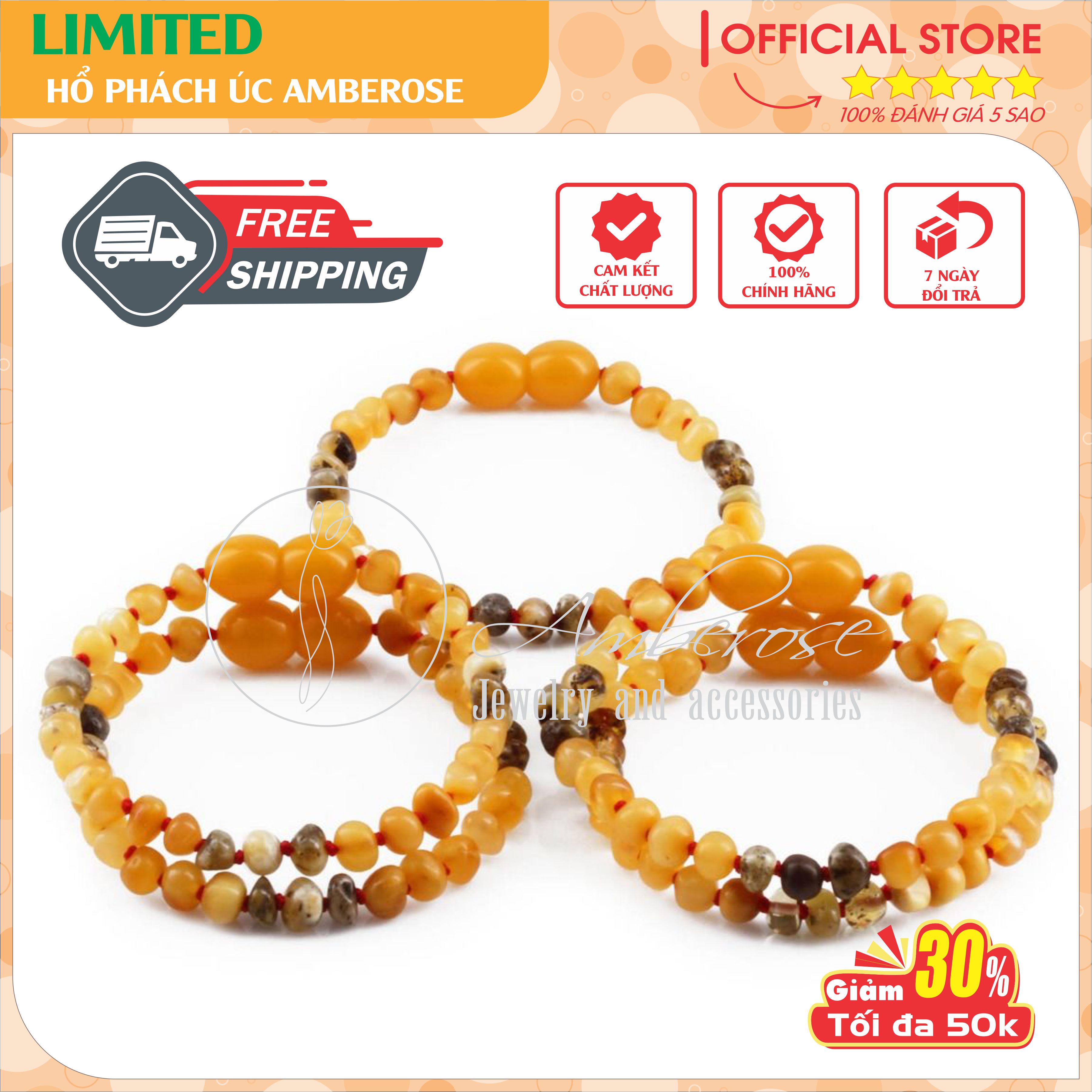 Bộ Vòng Hổ Phách Amber Úc Cho Bé 0 - 10 tuổi SABLMT122